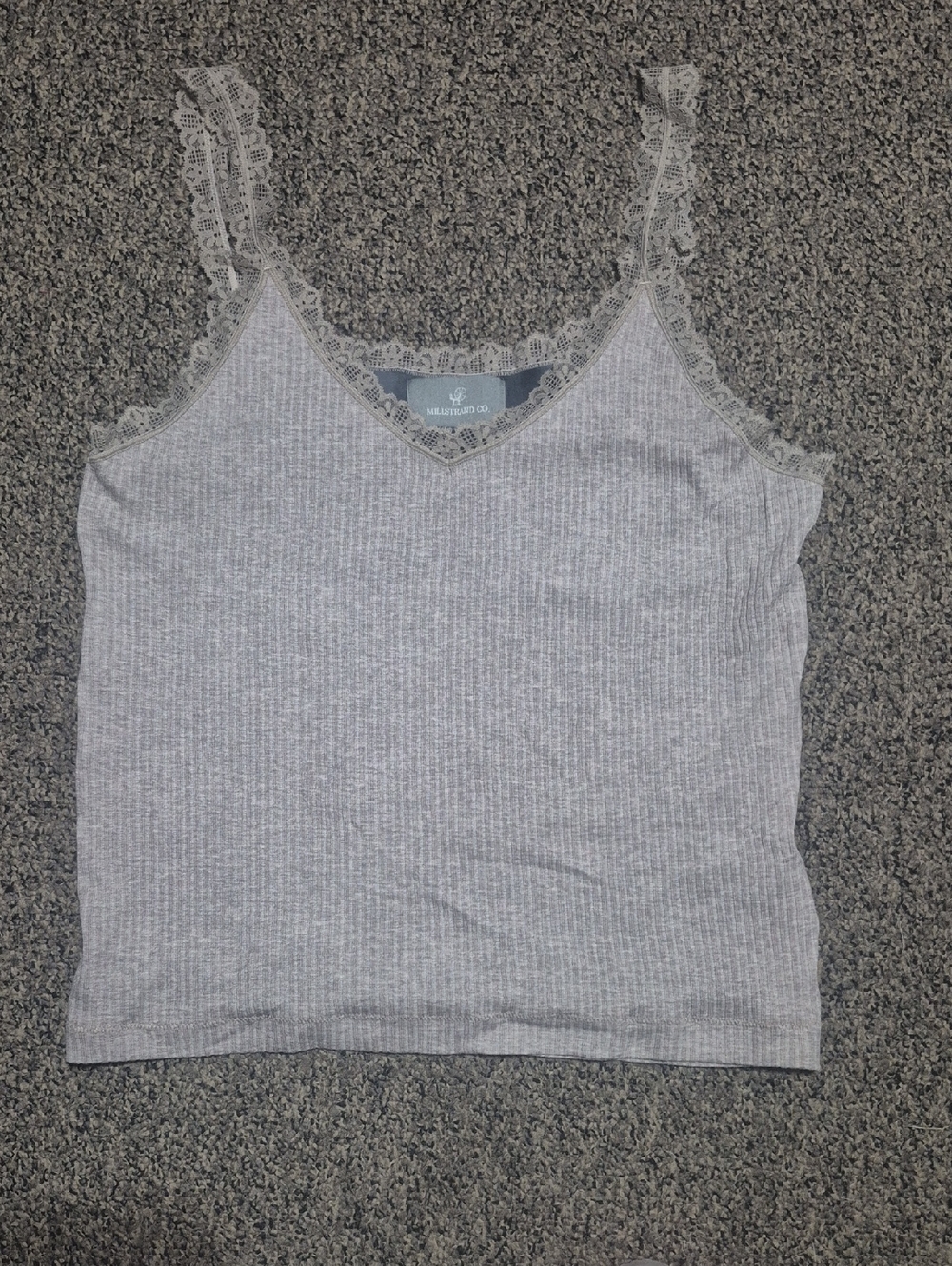 Millstrand Co. Oatmeal Ribbed Lace-Trim Camisole Tank